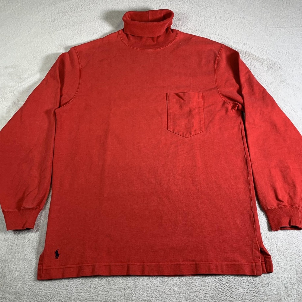 Vintage Polo Ralph Lauren Shirt Mens Medium Red‎ Turtleneck Pocket Made USA 90s